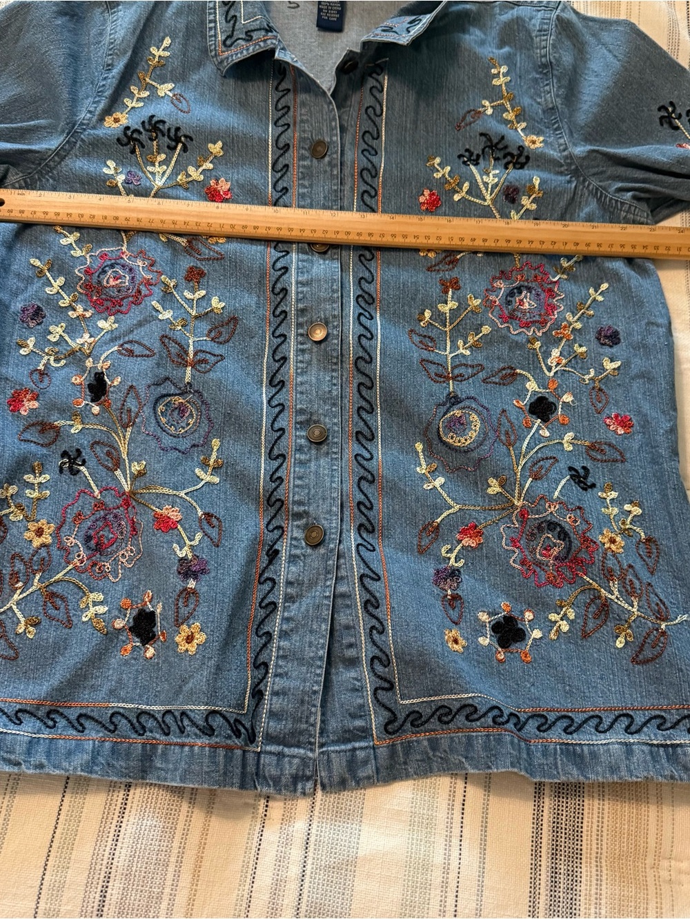 Denim & Co. Women's Floral Embroidered Denim Button-Front Shirt Jacket - Picture 6 of 8